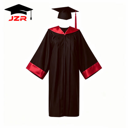 New Design Bachelor Gown With Satin Spliced Trim Hood, University Graduation Robe Bulk Supply