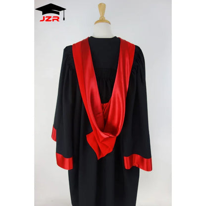 Factory Wholesale Doctoral Masters Graduation Gown with Customized Red and Gold Hood Set