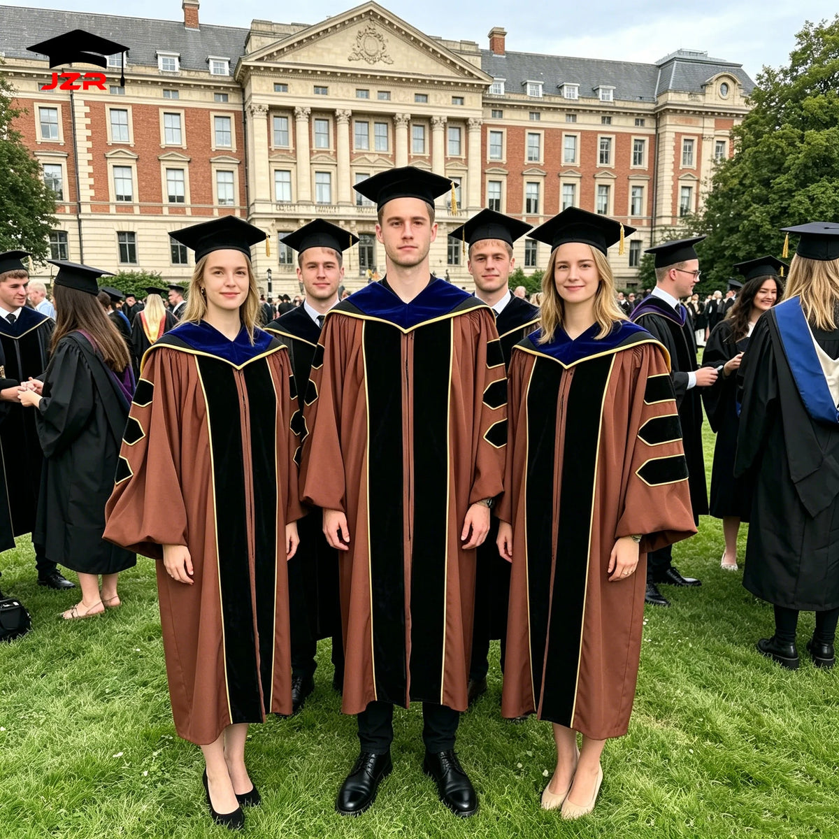 Matte Doctoral Graduation Gowns Robes Brown Color PhD Graduation Gown School Use Custom Logo Color Style