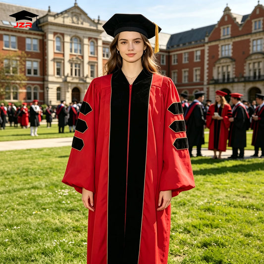 Wholesale Red Doctor Graduation Gown and Tam Doctoral Graduation Gowns Robes