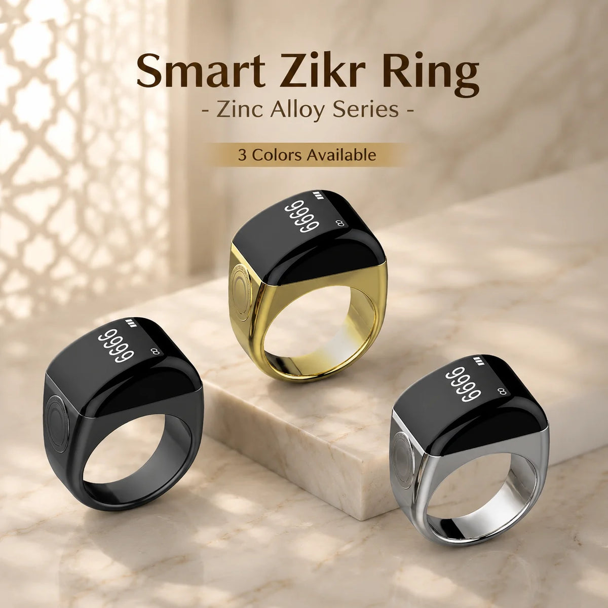 Zinc Alloy Smart Zikr Ring Digital Tasbih Counter  App Muslim Prayer Reminder Waterproof Tally Counter for Wholesalers