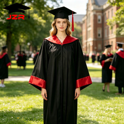 New Arrival Bachelor Graduation Gown With Satin Spliced Decorative Hood, Factory Wholesale