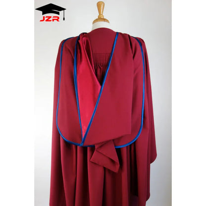 Cambridge Style Maroon PhD Graduation Gown Deluxe Fluted PHD Doctoral Academic Graduation Gown and Hood Set