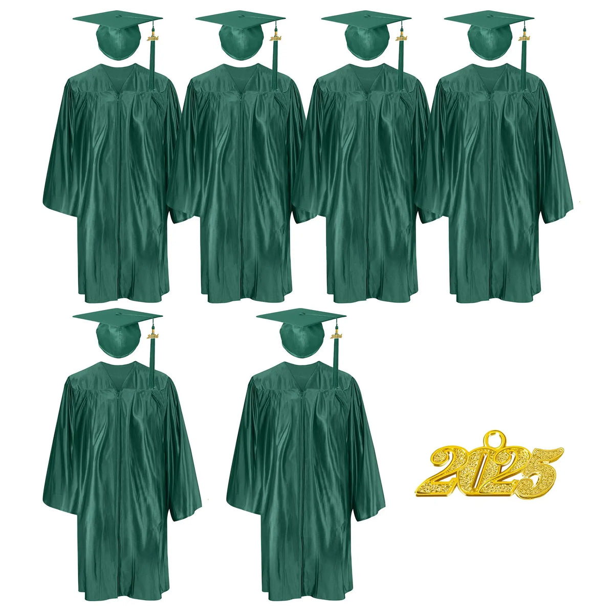 High Quality 100% Polyester Robe Forest Green Shiny Preschool Uniform Kindergarten Graduation Gowns and Cap