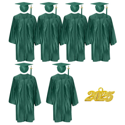 High Quality 100% Polyester Robe Forest Green Shiny Preschool Uniform Kindergarten Graduation Gowns and Cap
