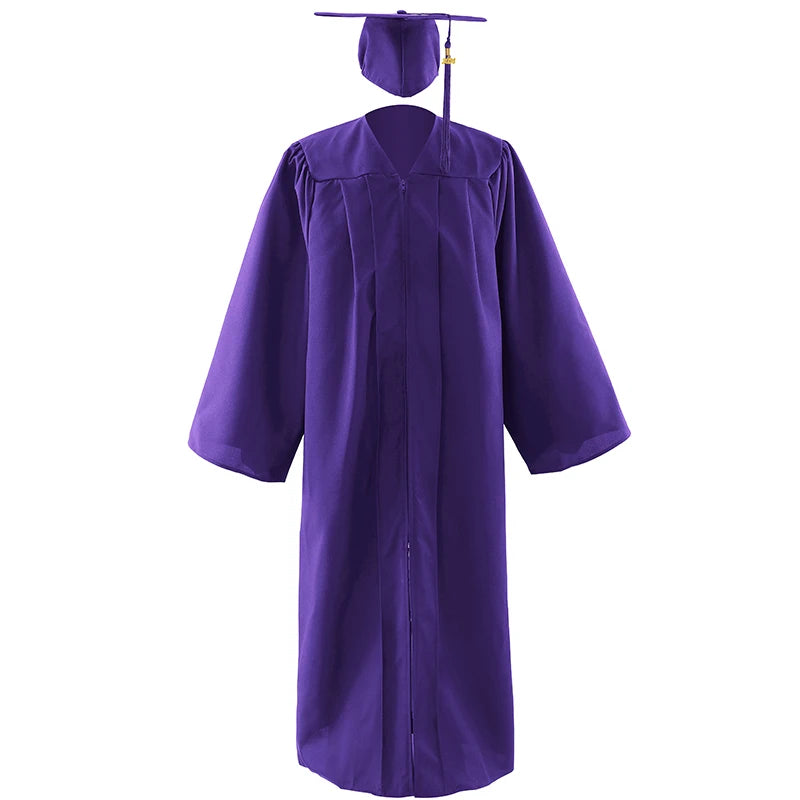 2026 Wholesale Black Adult Matte Uniform Graduation Gown Classic Graduation Gowns With Cap Tassel and Year Charm