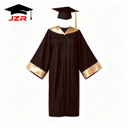 Satin Spliced Trim Hood Bachelor Gown New Style, College Graduation Dress for School Cooperation