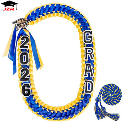 2026 Double Layer Woven Graduation Leis 120CM Satin Ribbon Honor Cord Necklace Grad Ceremony Party Decor