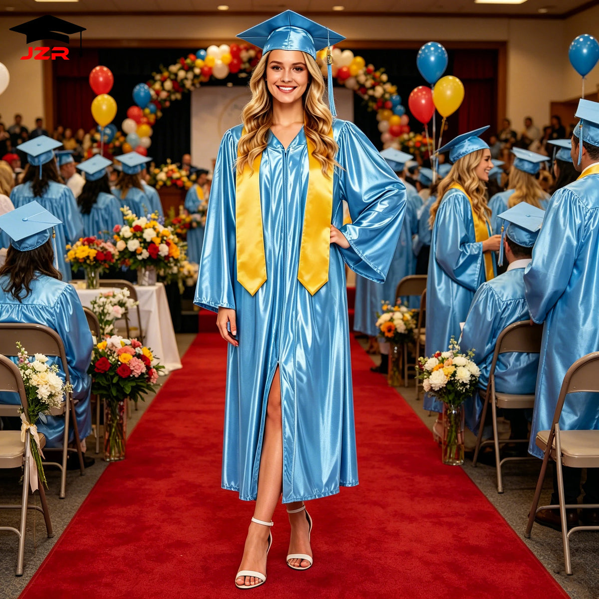 High Quality Shiny Graduation Robe Stole Adult Graduation Toga University Graduation Gown and Cap for Sale
