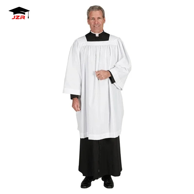 OEM Unisex White Round Neck Surplice for Clergy Priest Plain Church Surplice Church Choir Uniform