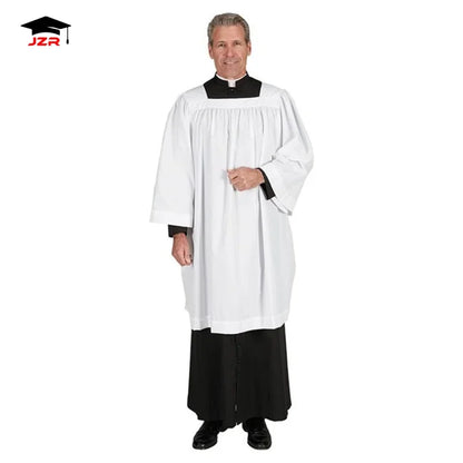 OEM Unisex White Round Neck Surplice for Clergy Priest Plain Church Surplice Church Choir Uniform