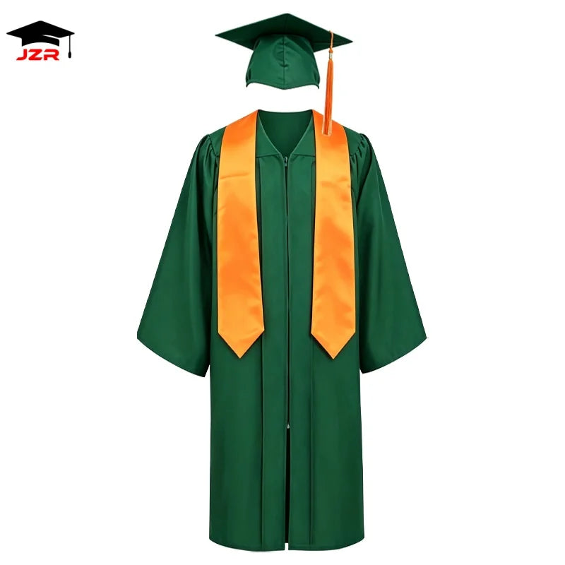 Custom Matte Bachelor Gown, Cap and Orange Stole Set