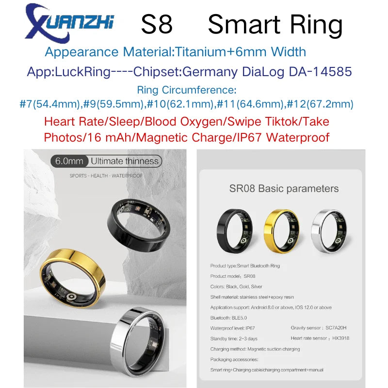SHR Ring Titanium Smart Health Ring Couples Smart Ring Fitness tracker with Screen- Sleek Design, Advanced Health Monitoring