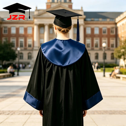 New Style Bachelor Gown With Satin Spliced Hood, Durable Graduation Robe for College Bulk Order