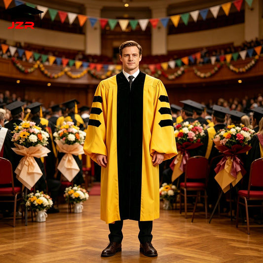 Customized Logo Style Deluxe Academic University Doctoral Graduation Gowns Robes and Regalia