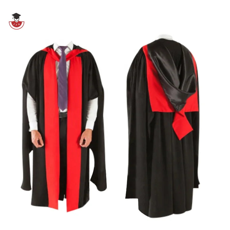 Best Selling Top Quality Black School Uniform Cloth  Australia Uk Doctoral Phd Hood  Wholesale Graduation Gowns
