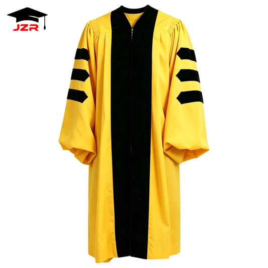 US Style PhD Graduation Gown Matte Deluxe Doctoral Graduation Gown with Velvet Bars
