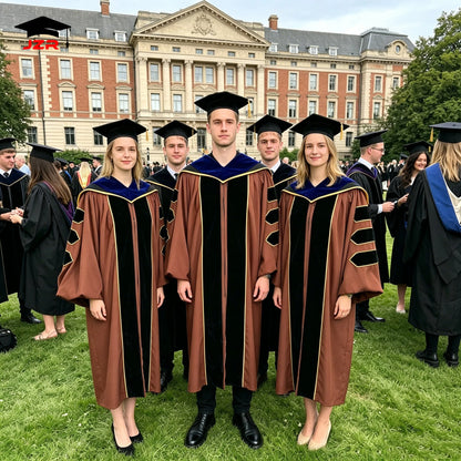 Wholesale Custom Logo PhD Degree Brown Academic Gown and Tam Doctoral Graduation Gown With Hood Tam