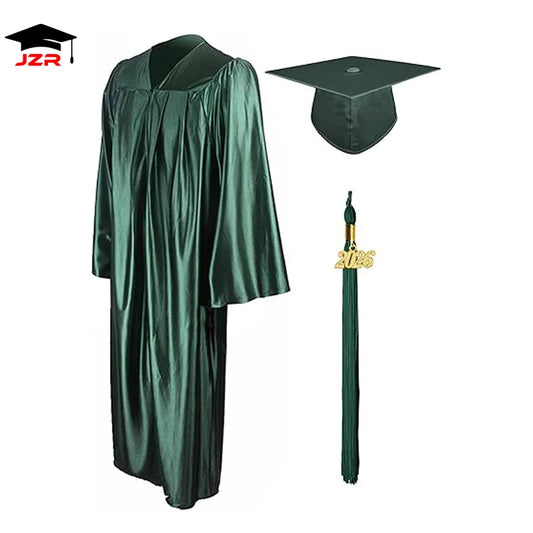 Wholesale Unisex Shiny Graduation Gown Robe Graduation Gown and Cap for High School