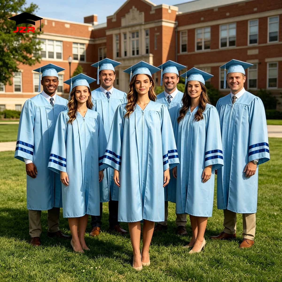 Wholesale High School Graduation Gowns Adult Blue Graduation Toga Graduation Robe