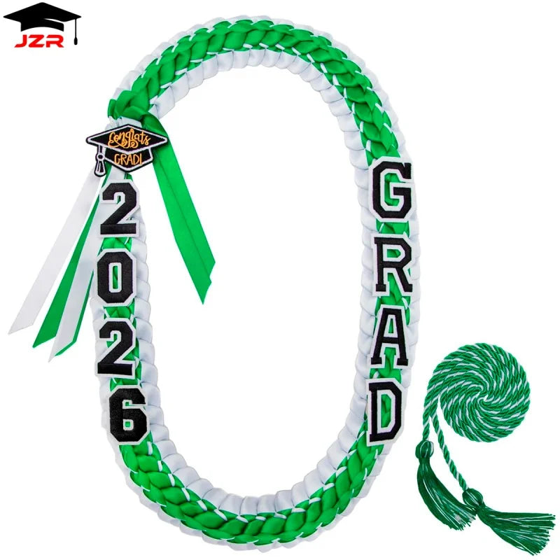 2026 Double Layer Woven Graduation Leis 120CM Satin Ribbon Honor Cord Necklace Grad Ceremony Party Decor
