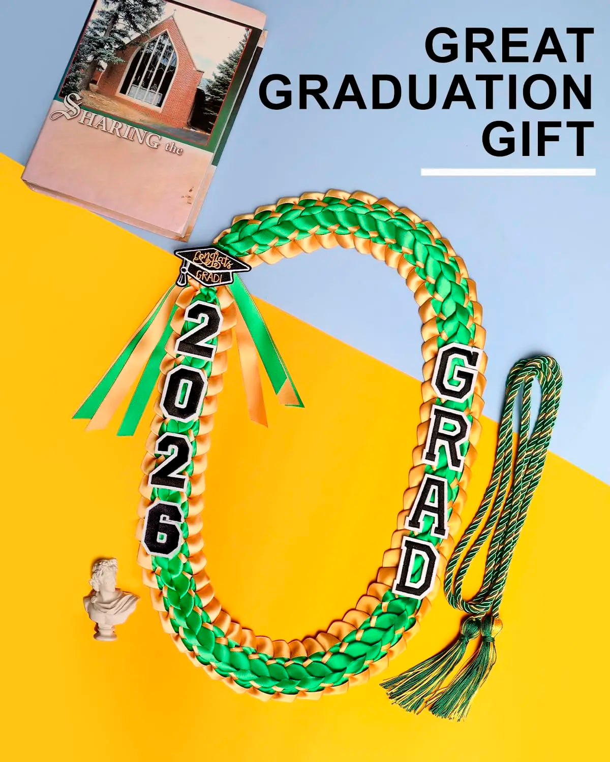Custom Green and Gold Graduation Ribbon Lei
