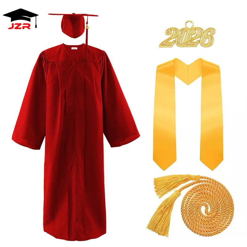Factory Wholesale 2026 Black Adult Graduation Gown Adult Classic Cap and Gown With Graduation Tassels Customized Stole