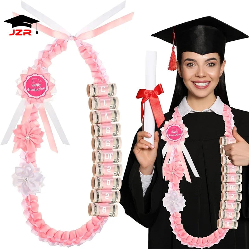 Colorful College Graduation Decorations Double Braided Necklace Fashion Bowknot Graduation Ribbon Leis for Boys and Girls
