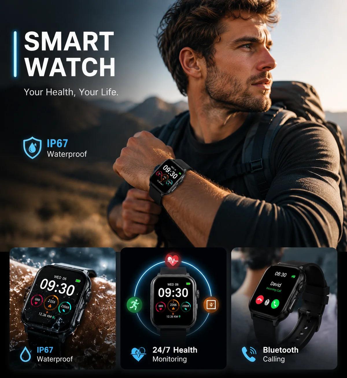 2026 Health Monitoring Smart Watch for F200 App Control Montres Intelligentes 260mAh Battery IP67 Waterproof ECG Smart Watch