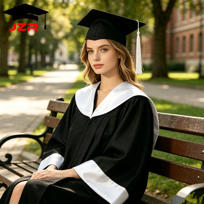 New Design Bachelor Gown With Satin Spliced Trim Hood, University Graduation Robe Bulk Supply
