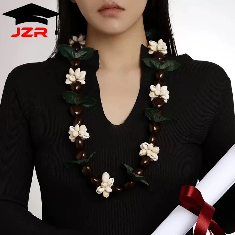 Hot Selling Fashion Artificial Acrylic Kukui Nut Lei Cowrie Shell Beads Lei for Graduation Polynesian Anniversary