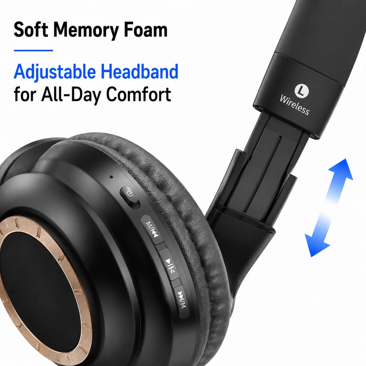 Premium Deep Bass Foldable Wireless Headphone Over-Ear  5.3 Stereo Headset Comfortable Earpads for Music Sports PC Game