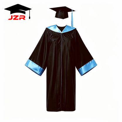 New Design Bachelor Gown With Satin Spliced Trim Hood, University Graduation Robe Bulk Supply